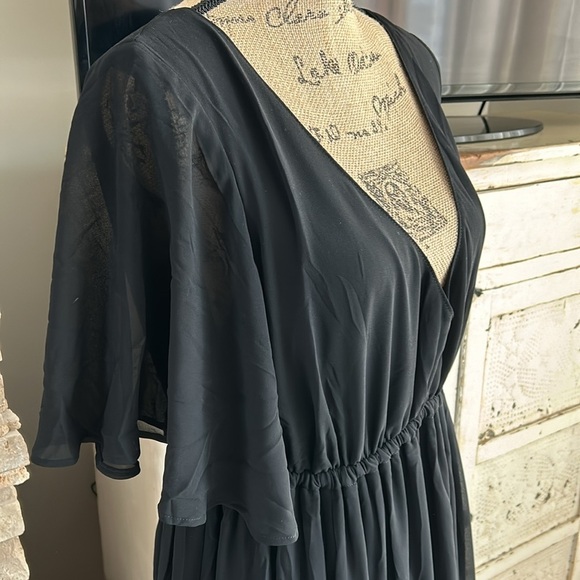 Show Me Your Mumu black chiffon bridesmaid dress full skirt flare short sleeve - Picture 5 of 16
